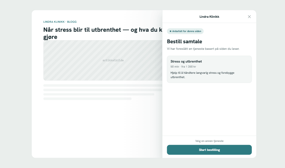 SW Konfidens Booking widget på en WordPress-side