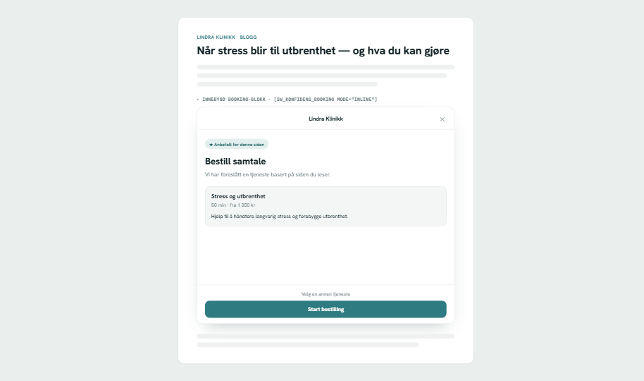 Booking-widget innebygd midt i et blogginnlegg