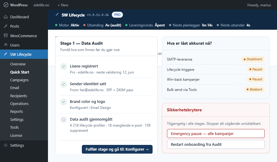 Guidet oppstart i sju trinn med tydelig oversikt over hva som er låst