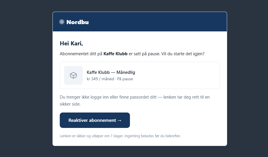 Kunden får en vennlig e-post