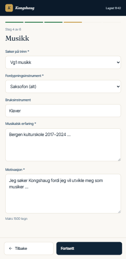 Søknadsskjemaet på mobil