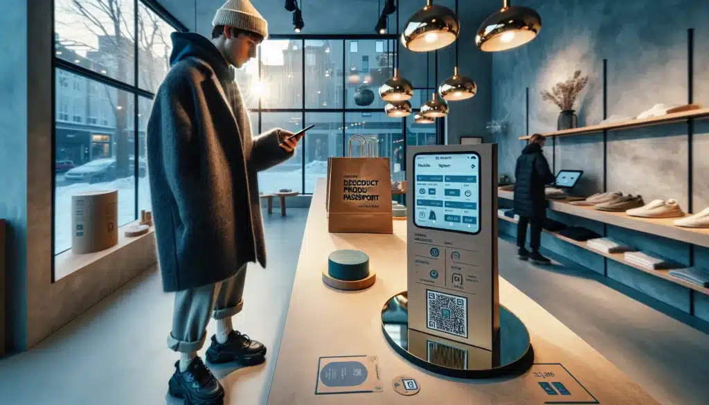 Gen z shopper uses mobile checkout in oslo boutique with click and collect