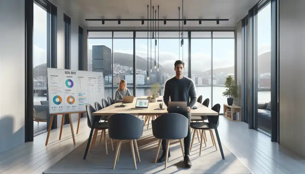 Norwegian team planning a 90 day seo roadmap with analytics dashboards