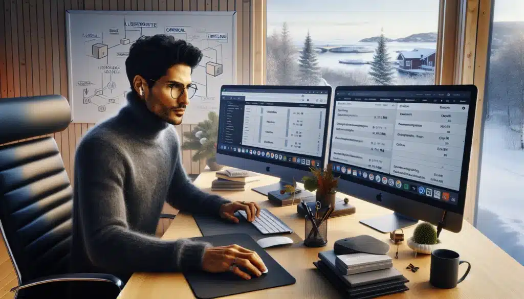 Seo specialist in oslo analyzing crawl budget and server logs on screens