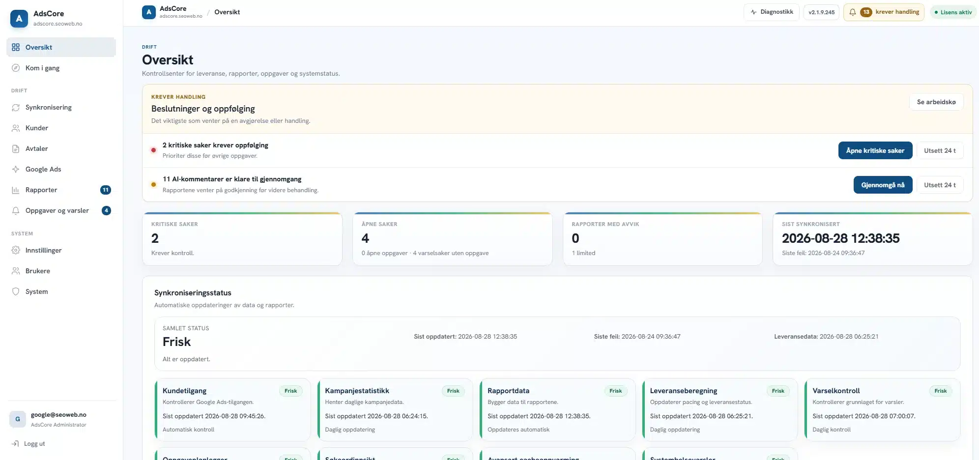 AdsCore – Google Ads-oppfølging, rapportering og varsling samlet i én løsning